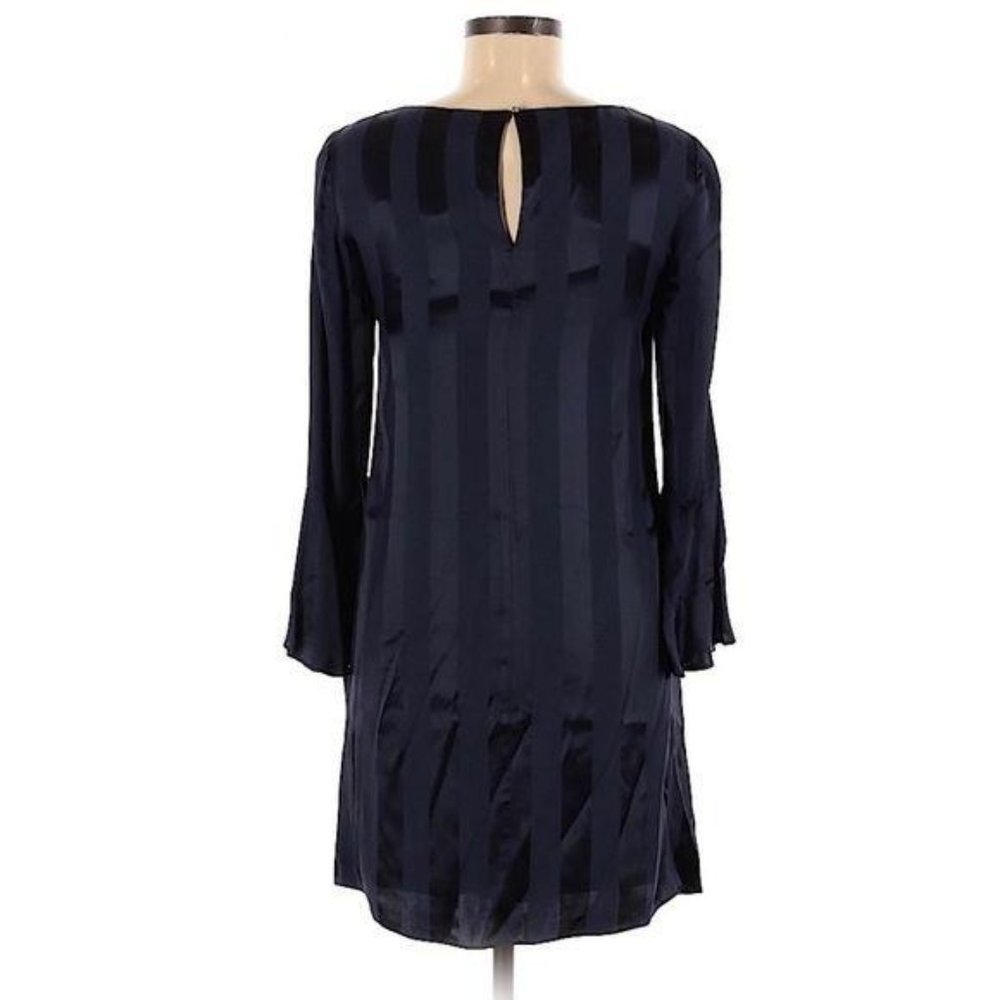 Cremieux Satin Dress Tulip Sleeve Striped Dark Blue Size XS New - Picture 4 of 9